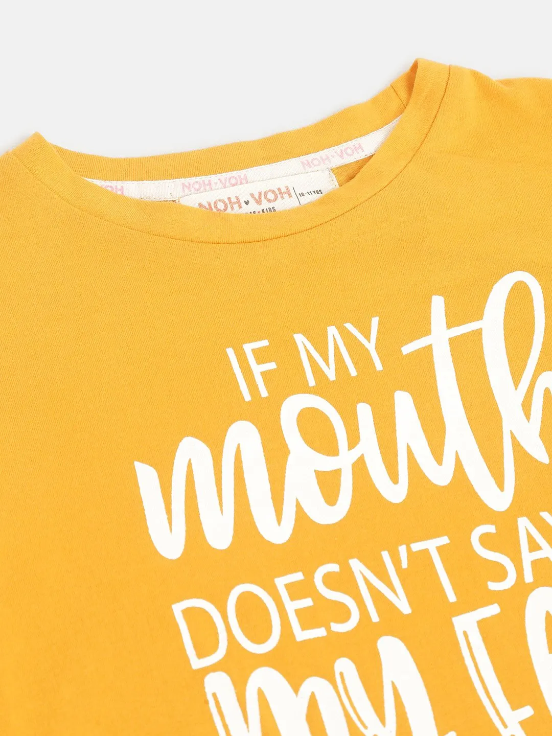 Girls Mustard If My Mouth Print Full Sleeve T-Shirts