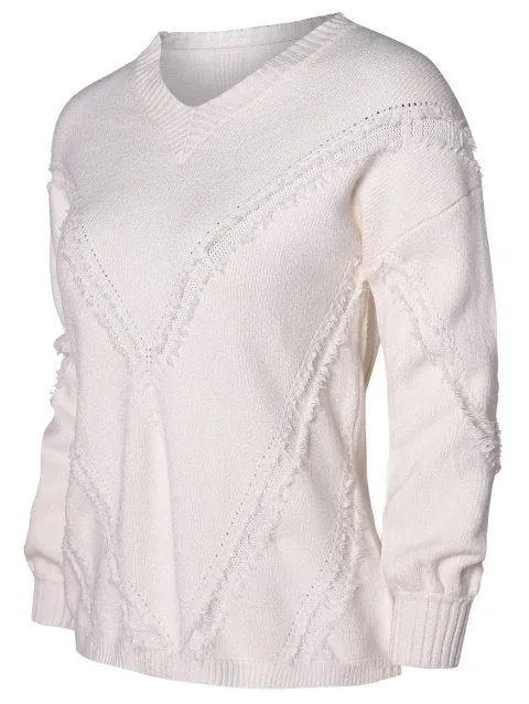 Graceful Shoulder Frayed Knitwear