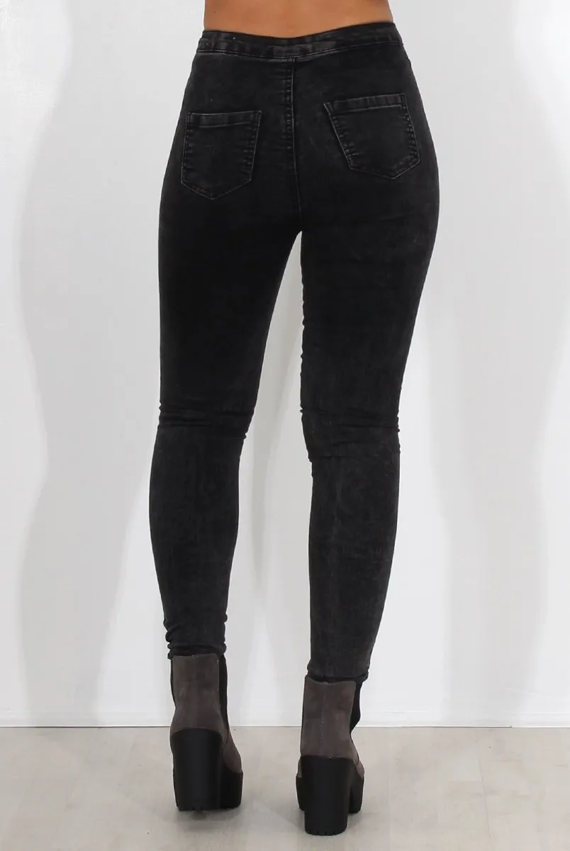 Grey Ripped Knee High Waisted Jeans-Talia