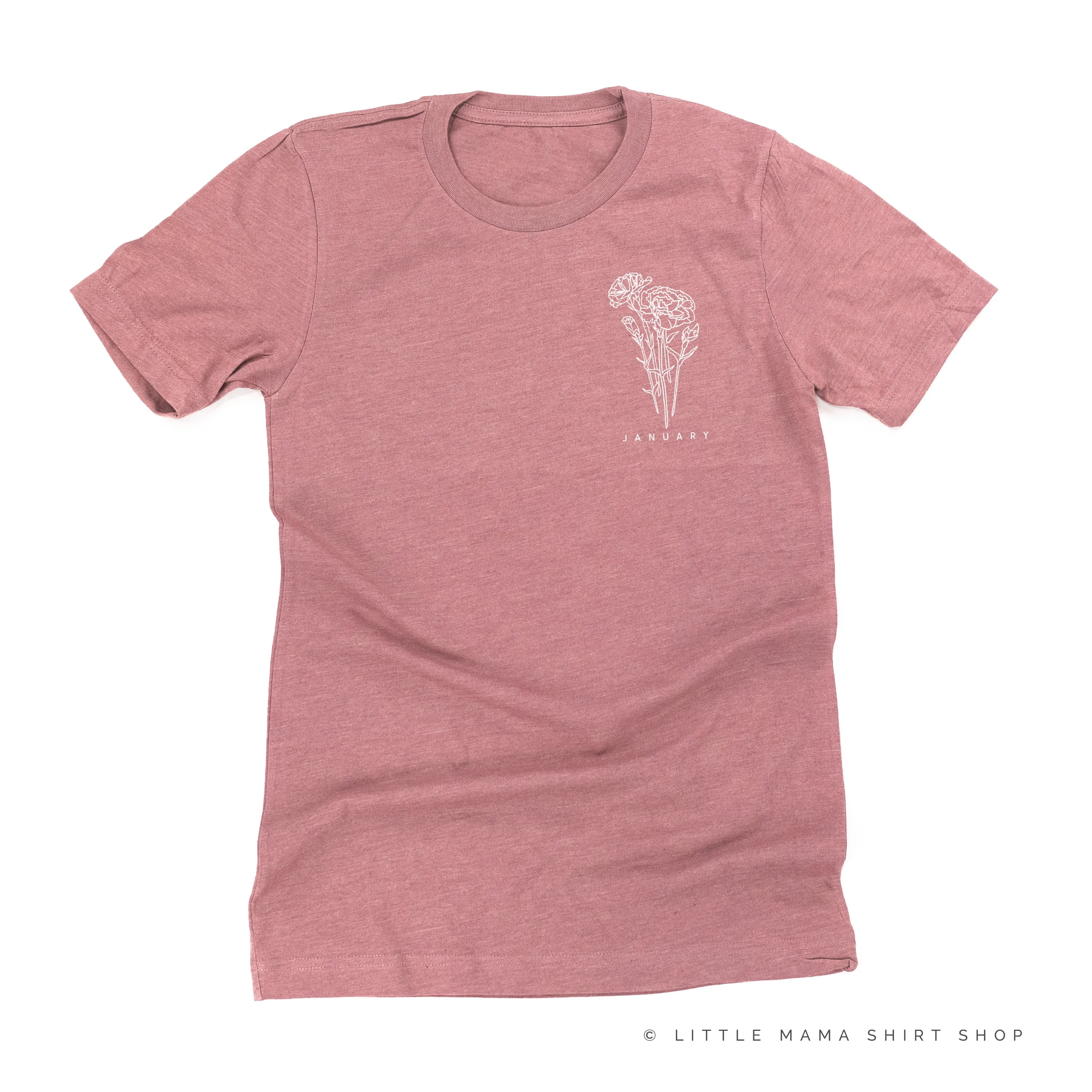 JANUARY BIRTH FLOWER - Carnation - pocket -  Unisex Tee