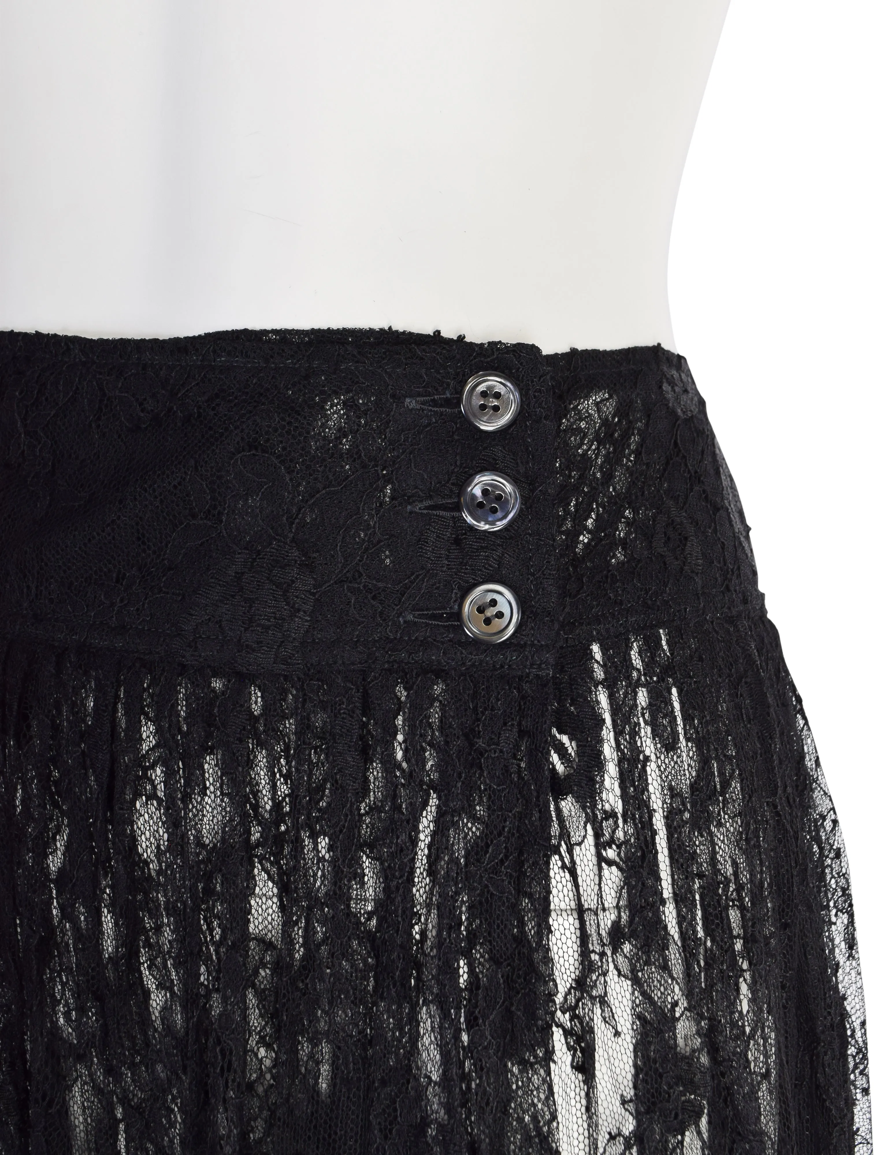 Kenzo Vintage 1980s Sheer Black Floral Lace Long Wrap Skirt