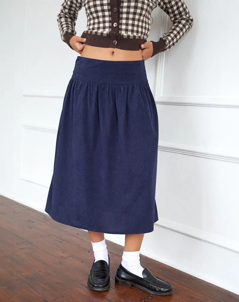 Kiranila Midi Skirt in Baby Cord Ink Blue