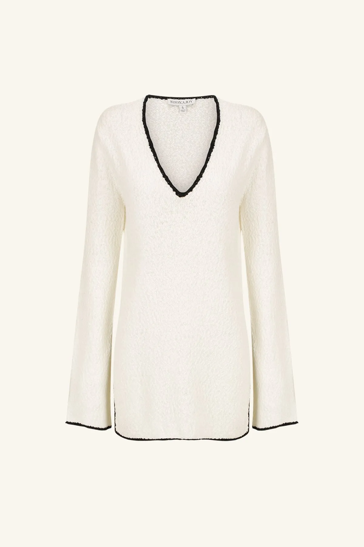 LENA PLUNGED LONG SLEEVE TOP - IVORY/BLACK