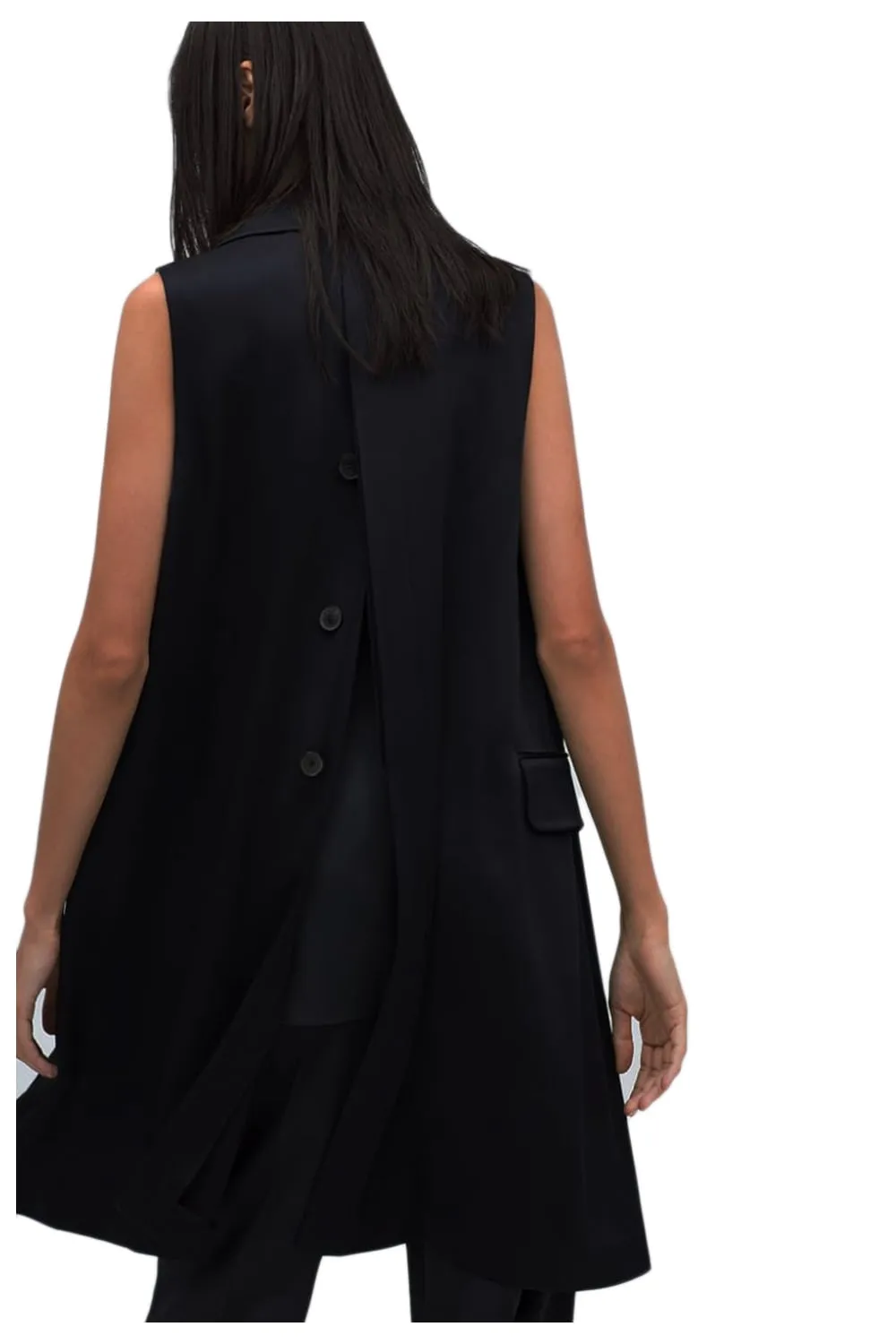 Longline Sleeveless Waistcoat with Split Buttons Back Detail