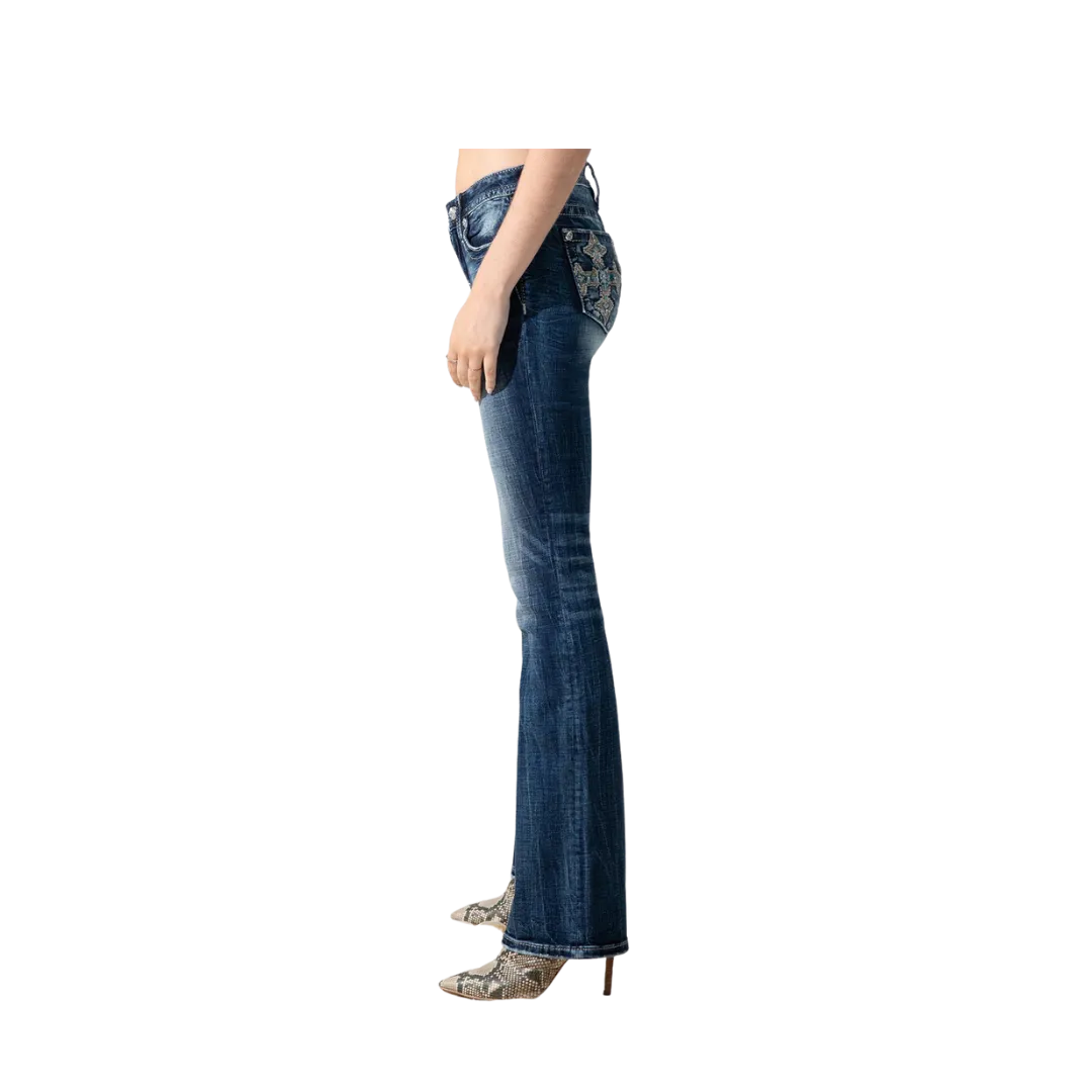 Miss Me Women's Crusader Bootcut Dark Wash Jeans