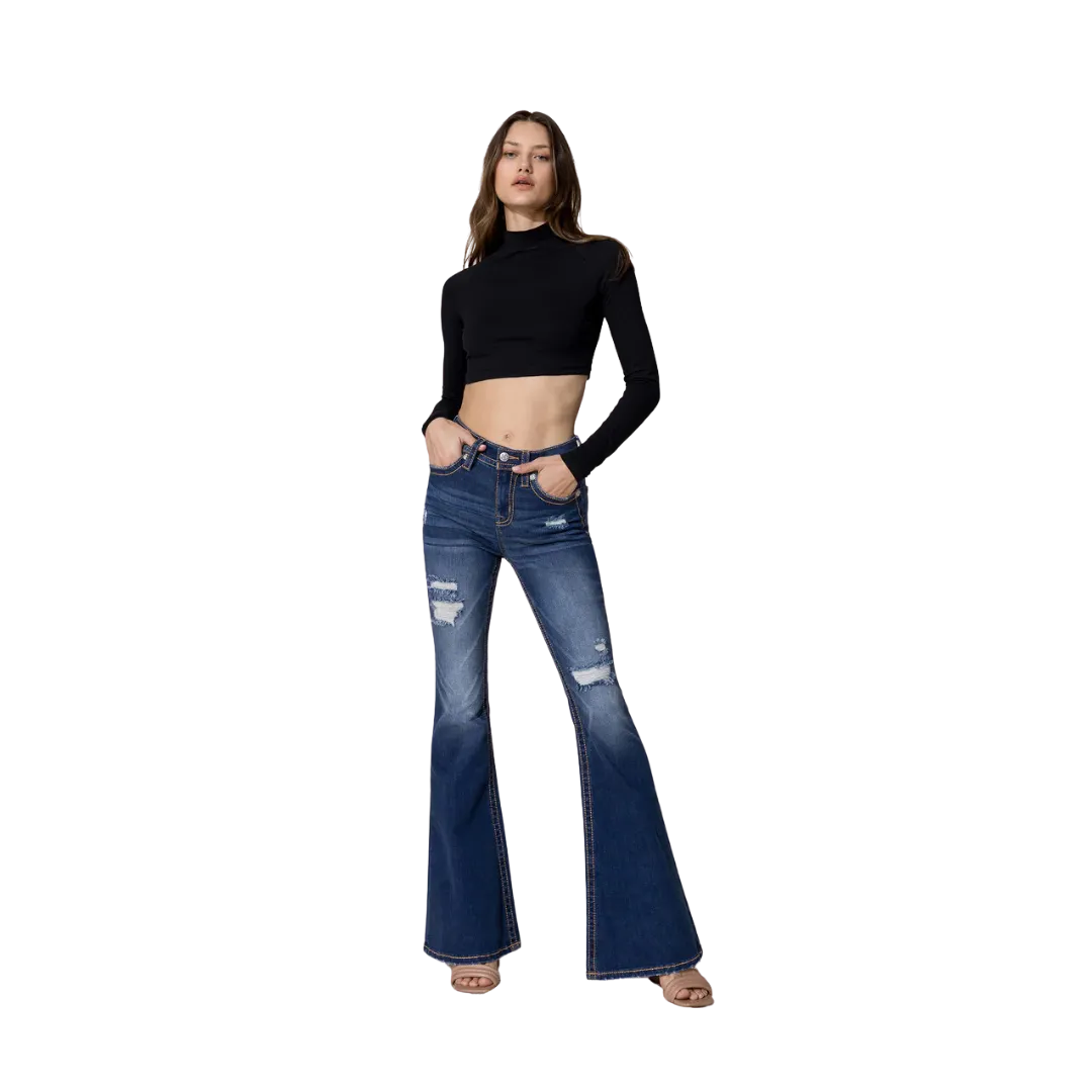 Miss Me Women's High Rise Sassy Flare Dark Wash Jeans