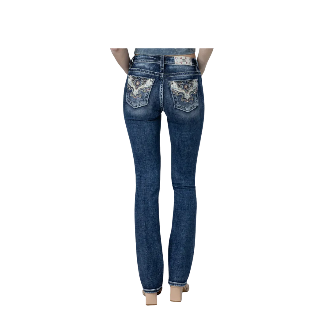 Miss Me Women's Spring Bloom Slim Bootcut Vintage Blue Jeans