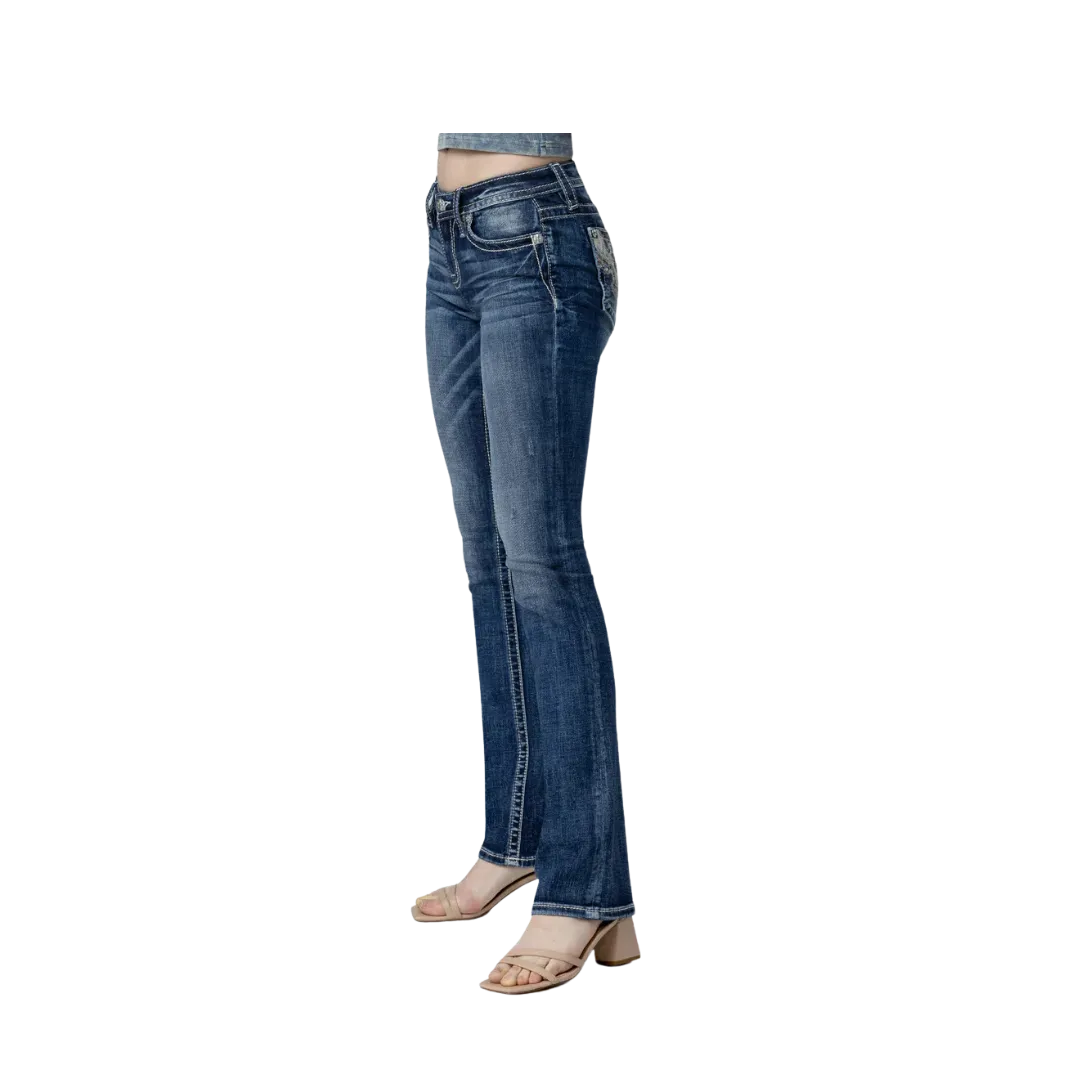 Miss Me Women's Spring Bloom Slim Bootcut Vintage Blue Jeans