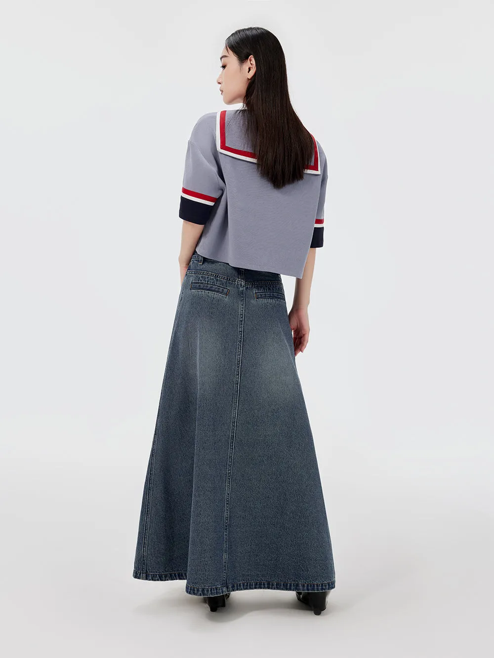 MUKZIN Lace Paneled Fashion Denim Skirt