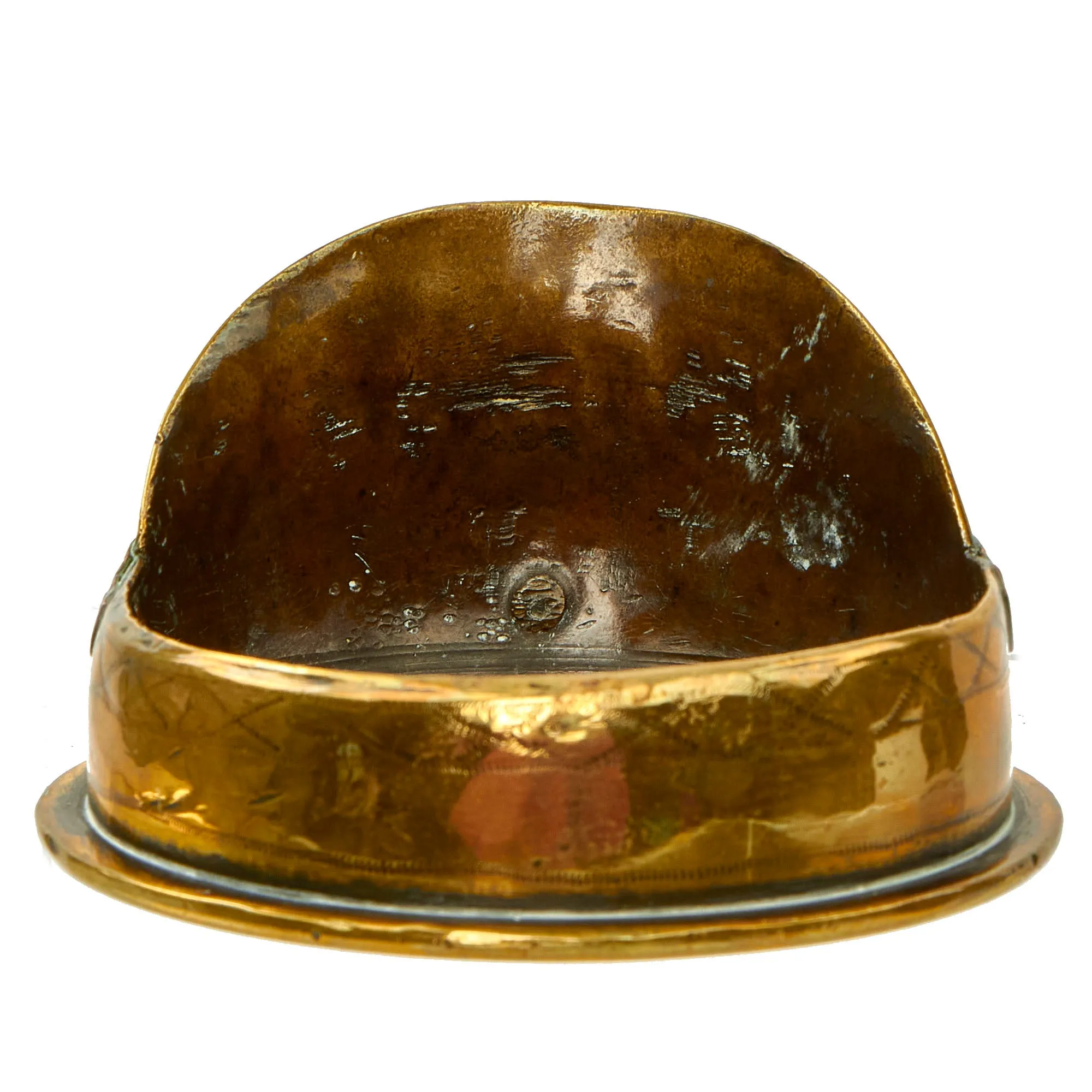 Original British WWI Trench Art “Souvenir of Peronne” Peaked Visor Cap Made From German 77mm Shell Casing