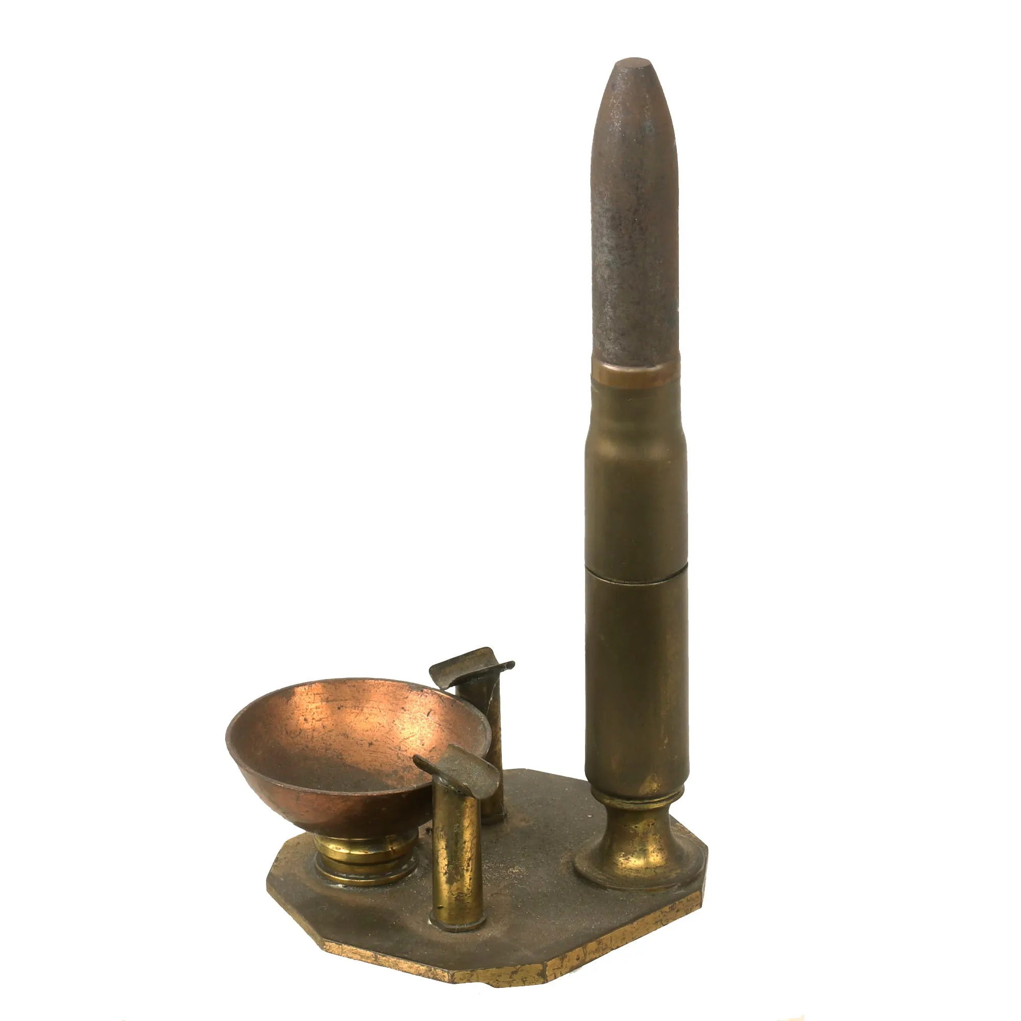 Original British WWII Brass Lighter & Ashtray Trench Art Made from Inert RAF Ammunition