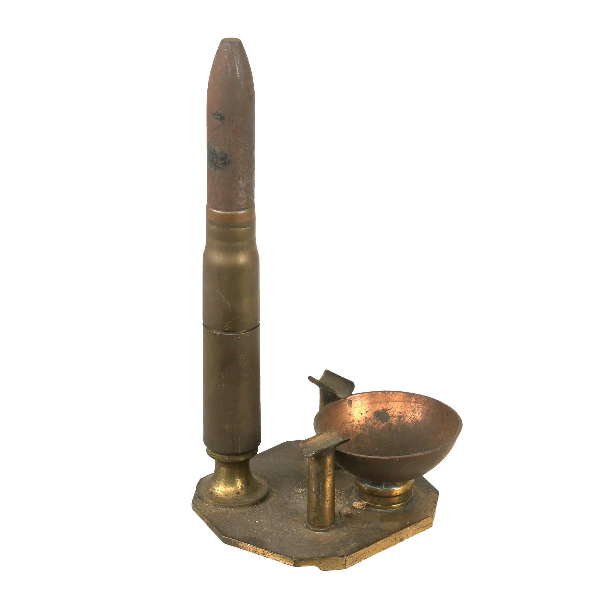 Original British WWII Brass Lighter & Ashtray Trench Art Made from Inert RAF Ammunition