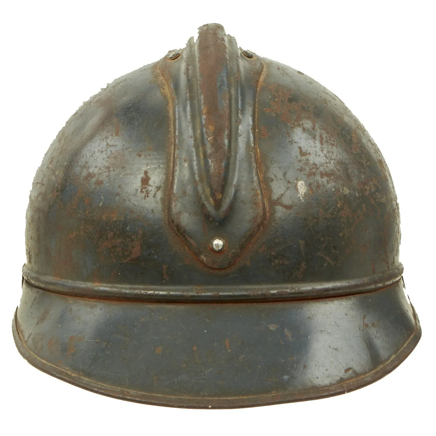 Original French WWI Model 1915 Adrian Helmet in Horizon Blue with Replica Badge