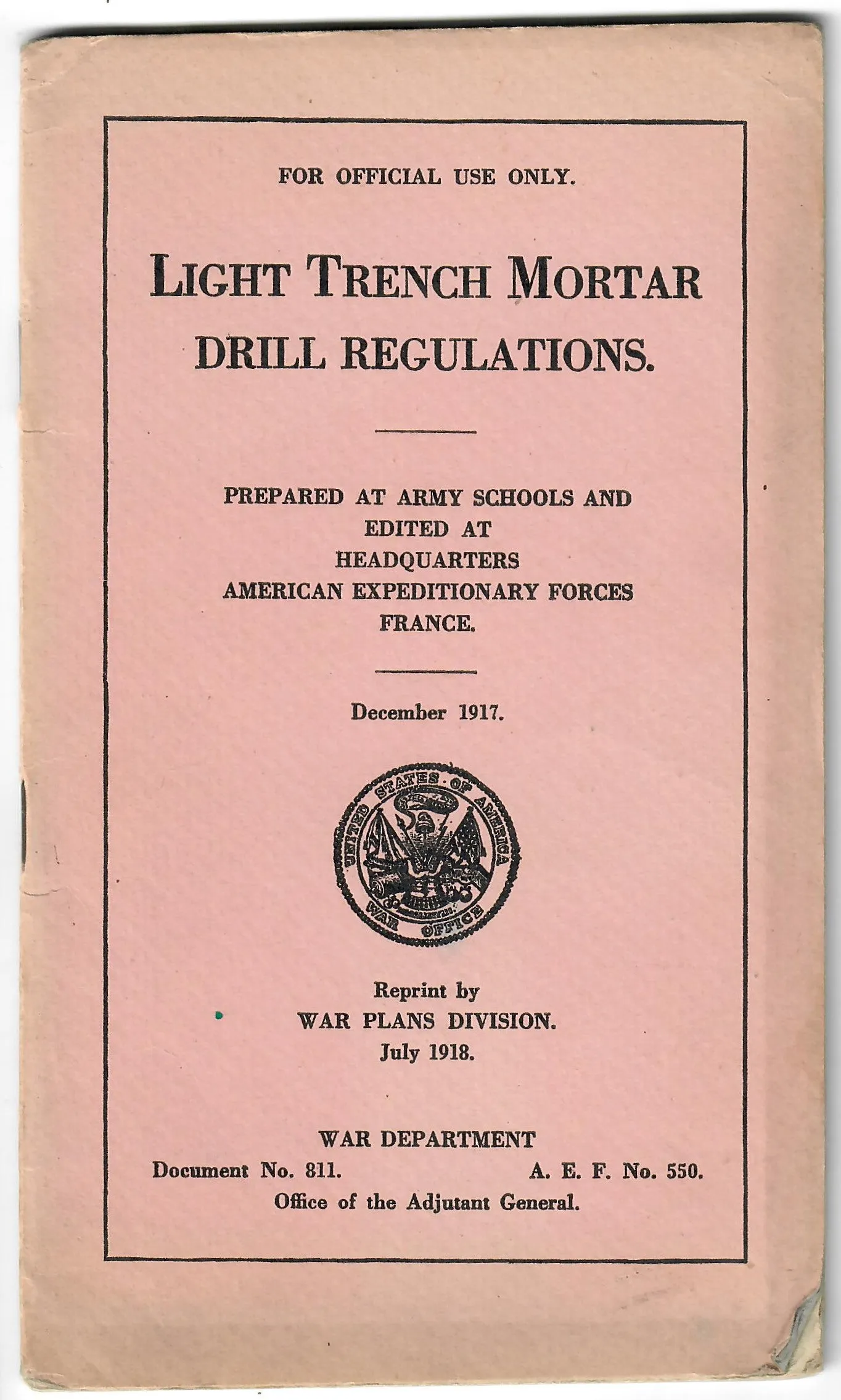 Original U.S. WWI AEF War Department US Army Manuals For The 3” Stokes Trench Mortar - 5 Manuals