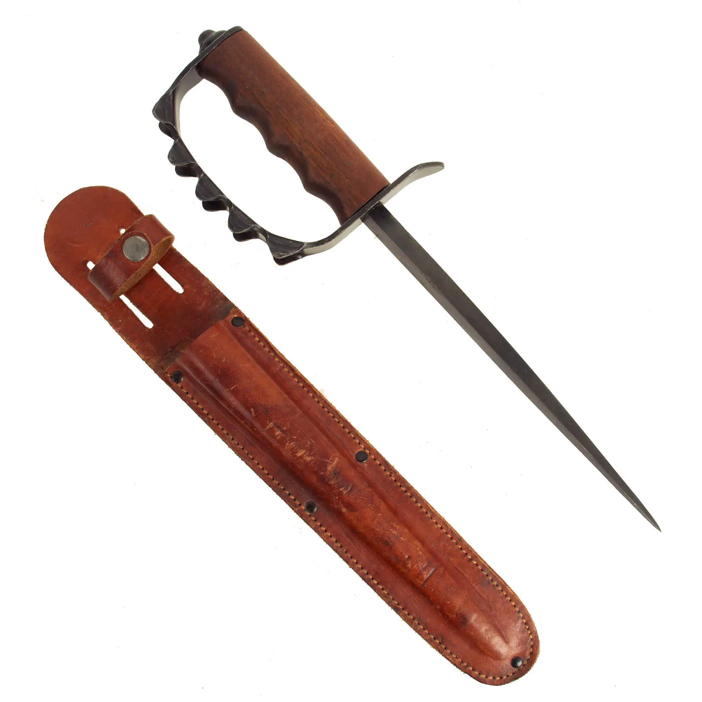 Original U.S. WWI M1917 Trench Knife by American Cutlery Company with WWII Leather Scabbard