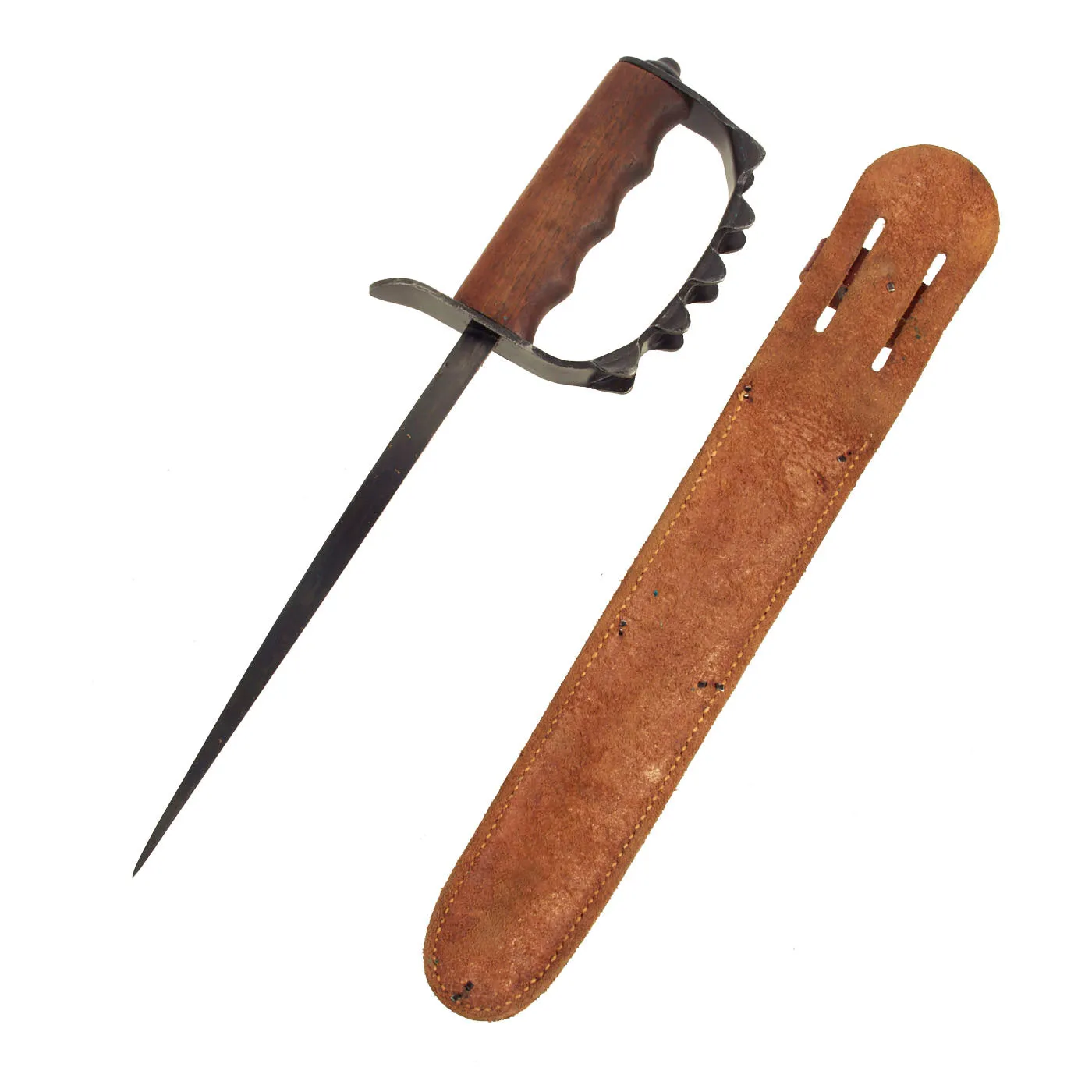 Original U.S. WWI M1917 Trench Knife by American Cutlery Company with WWII Leather Scabbard