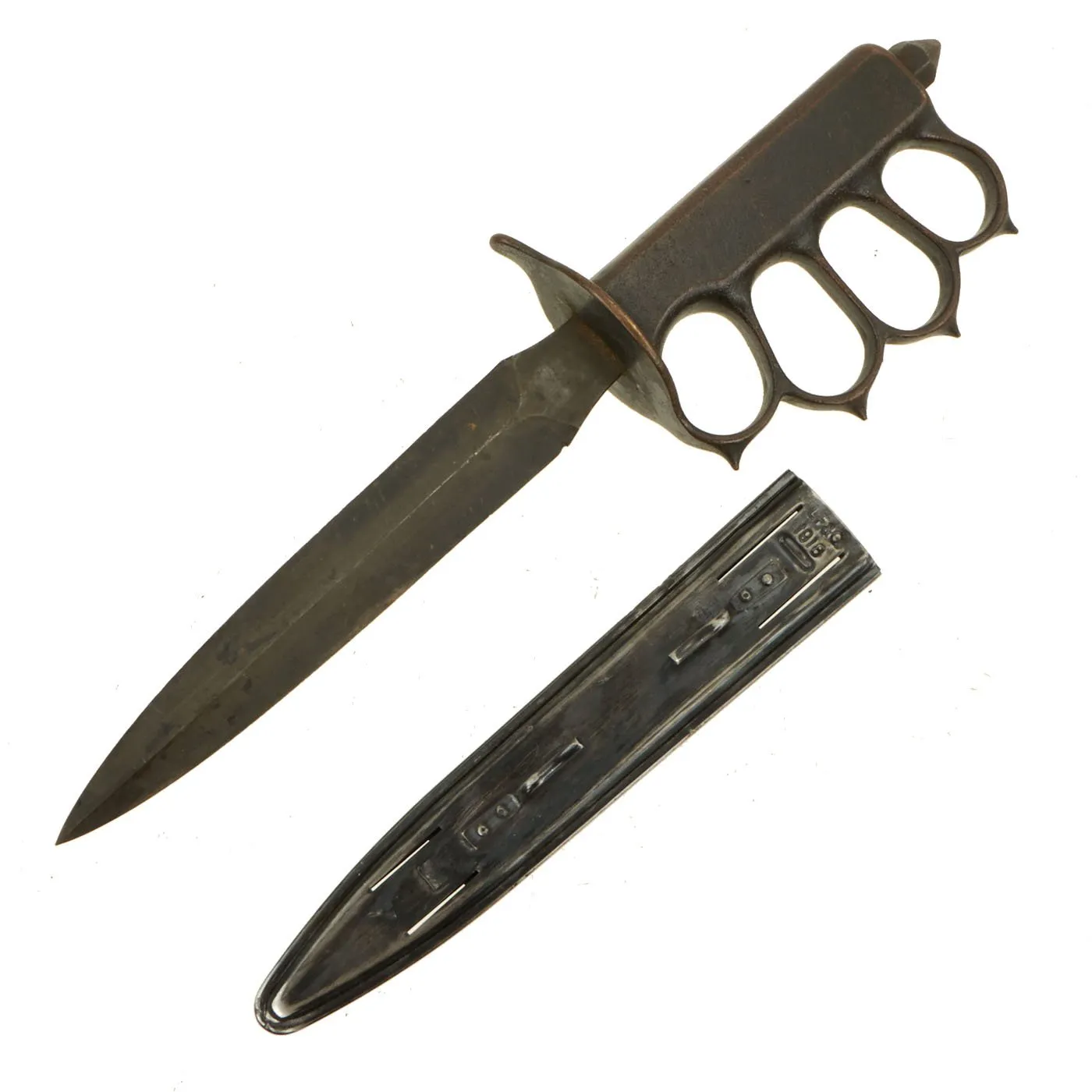 Original U.S. WWI Model 1918 Mark I Trench Knife by L. F. & C. with Replacement Scabbard