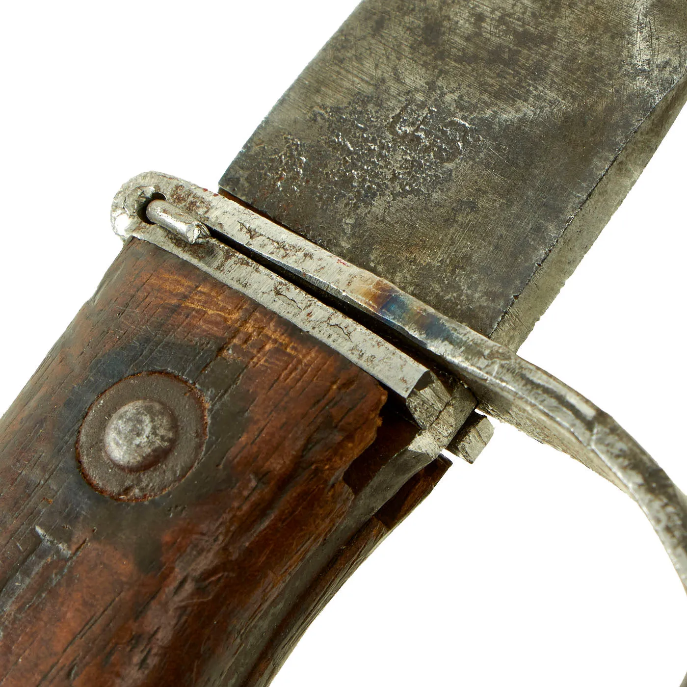 Original U.S. WWII Custom Knuckle Trench Knife Knife Made From 1899 Dated Krag Rifle Bayonet With Leather Sheath