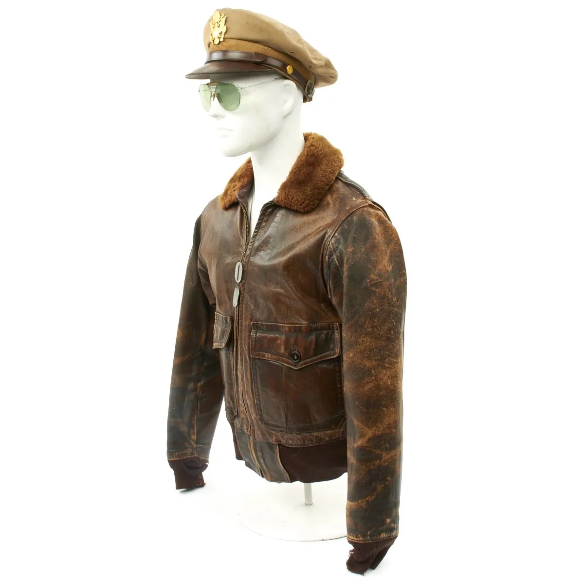 Original U.S. WWII Identified Navy Pilot AN-6552 Flight Jacket, Sunglasses and Dog Tag Set