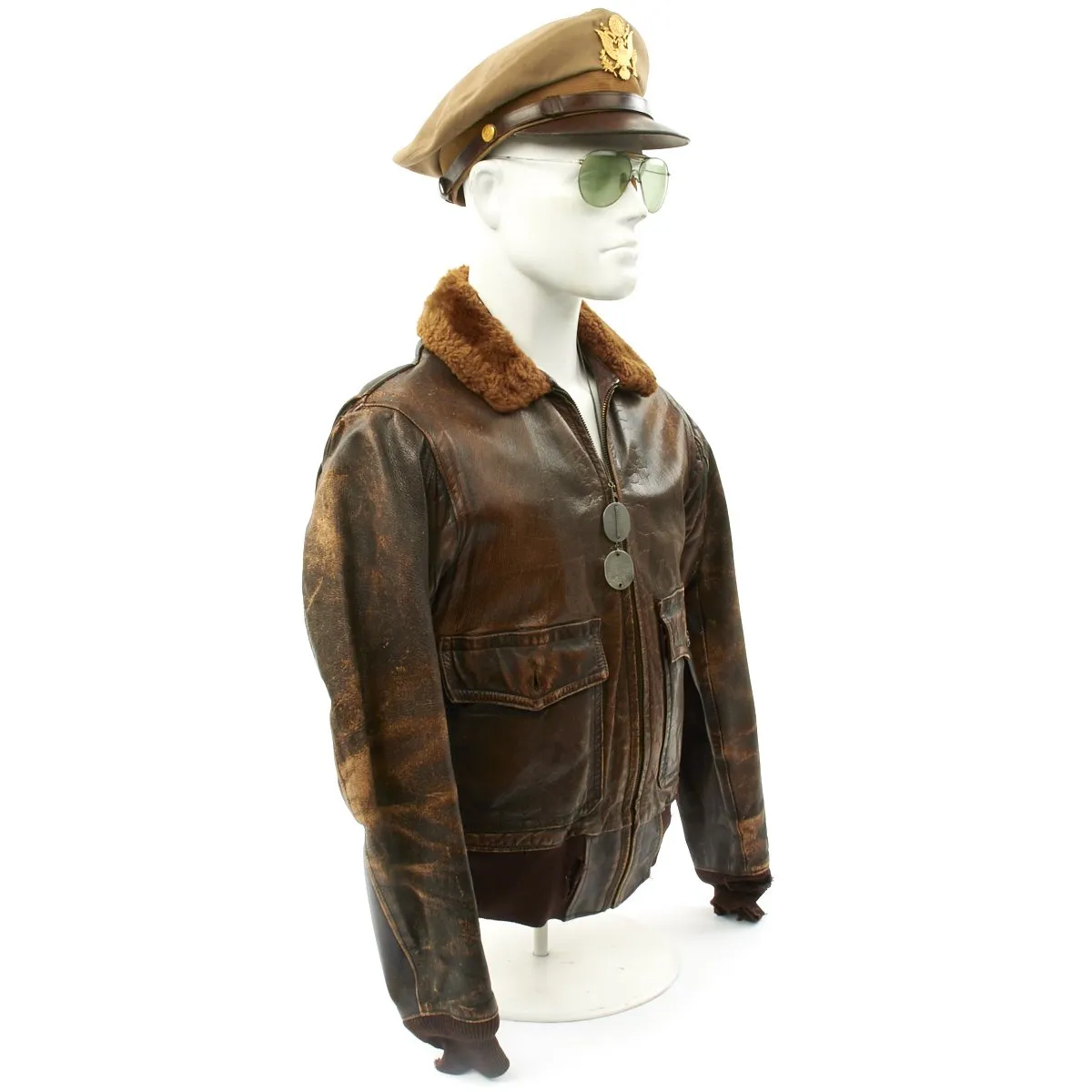 Original U.S. WWII Identified Navy Pilot AN-6552 Flight Jacket, Sunglasses and Dog Tag Set