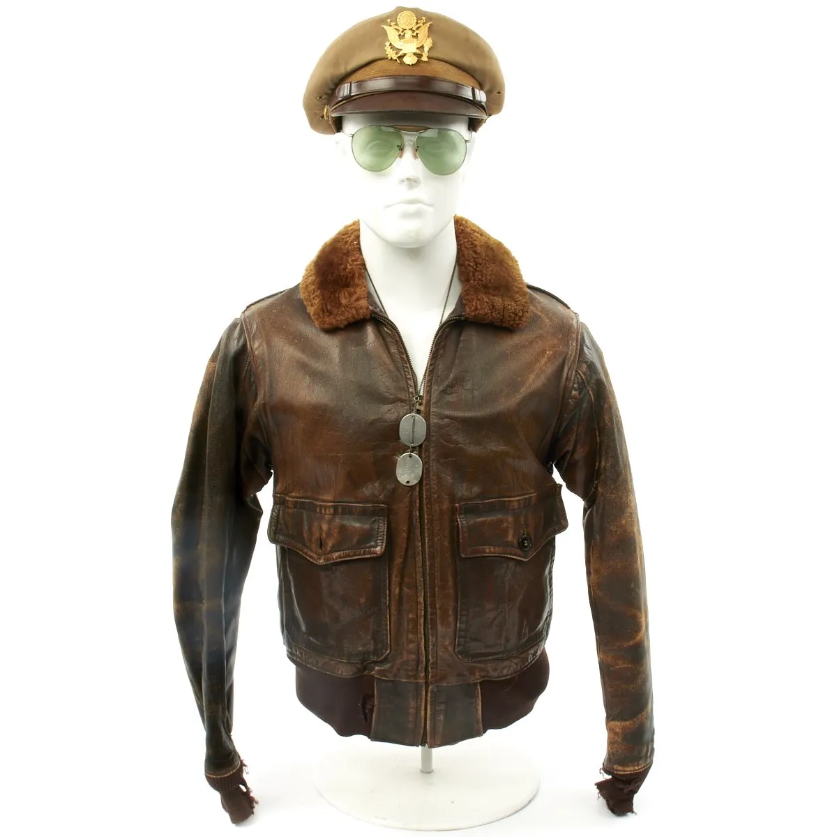 Original U.S. WWII Identified Navy Pilot AN-6552 Flight Jacket, Sunglasses and Dog Tag Set