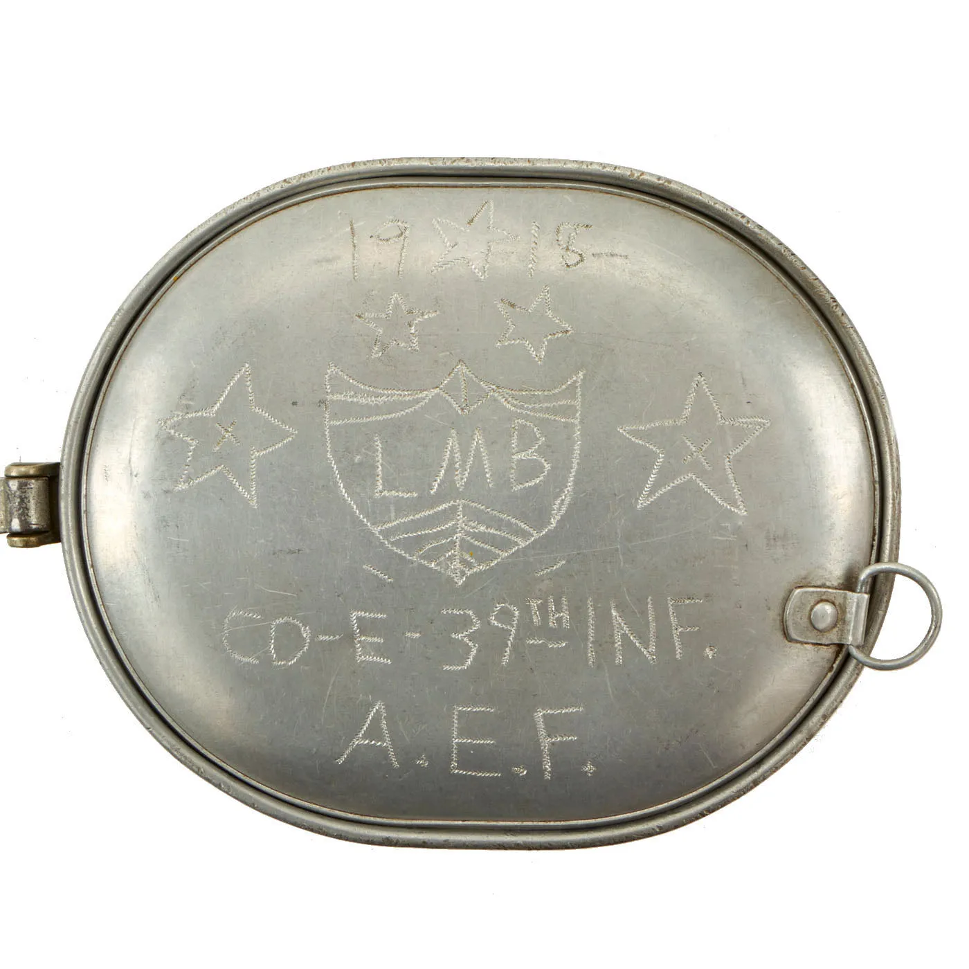 Original WWI U.S. Trench Art Engraved 4th Infantry Division Decorated Messkit- Co.E, 39th Infantry, A.E.F.