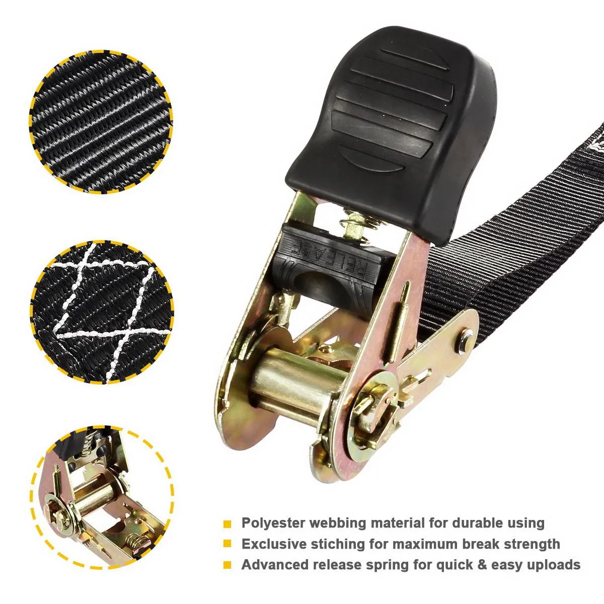 Partsam Ratchet Straps Heavy Duty Tie Down Set, 2500 Break Strength - (4) Heavy Duty 1" x 15' Cargo Motorcycle Tiedowns Straps with Handles & Coated S Hooks   (4) Soft Loop Anchoring Straps (Black)