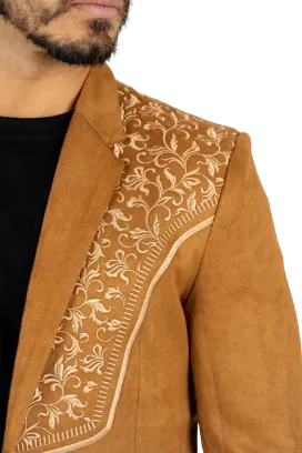 Platini Men's Camel Embroidered Suede Blazer