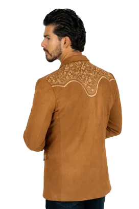 Platini Men's Camel Embroidered Suede Blazer