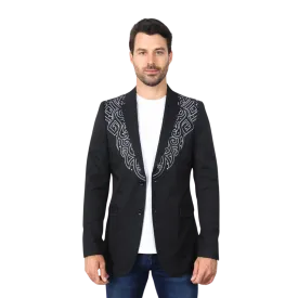 Platini Men's Embroidery Fashion Black Blazer