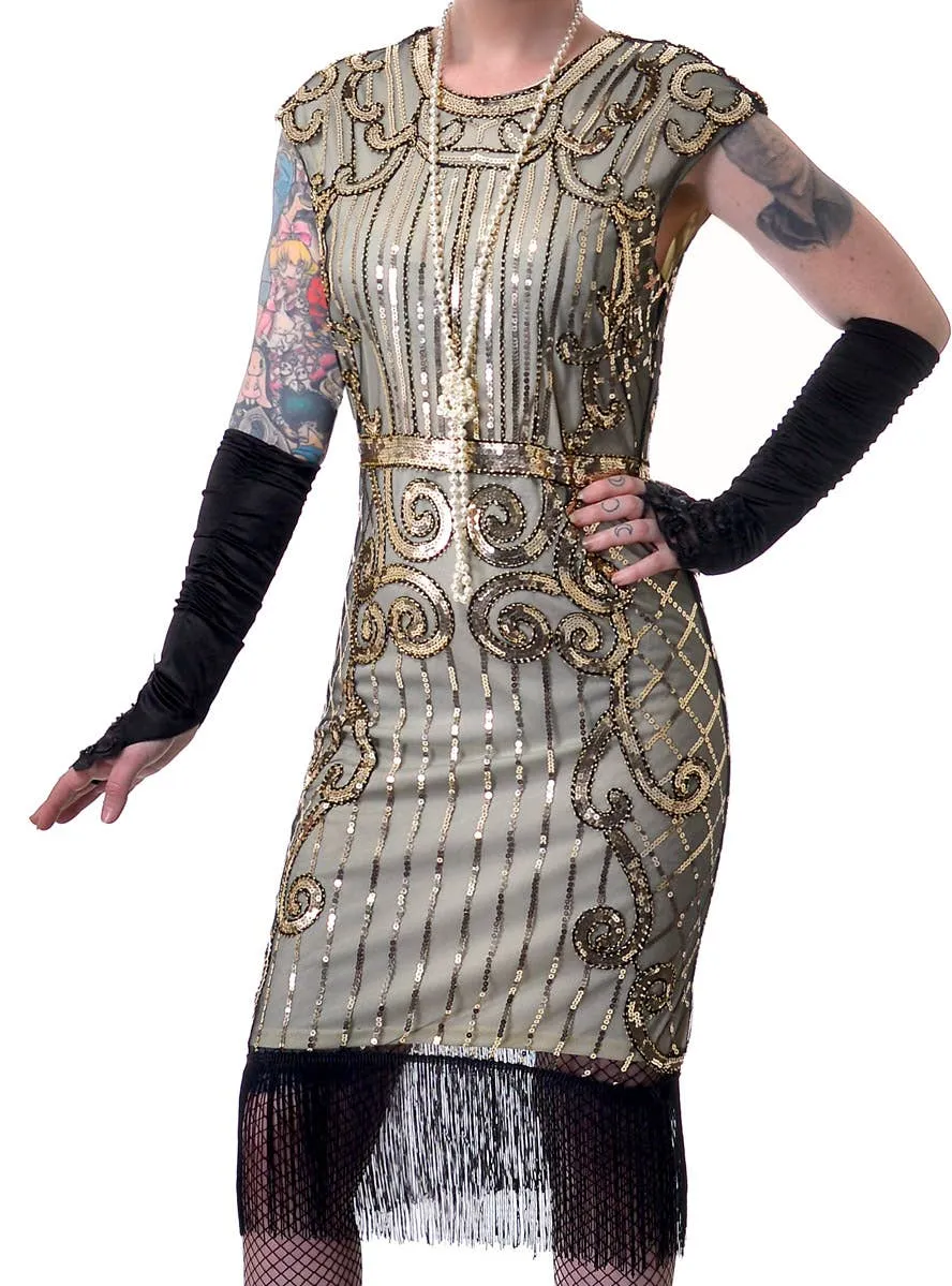 Ritzy Womens Plus Size Gold Sequin 20s Costume