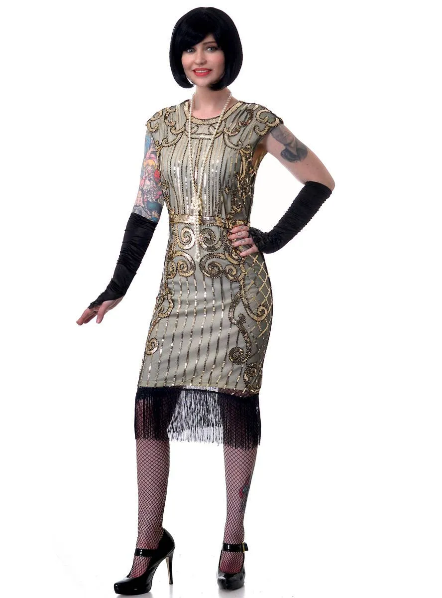 Ritzy Womens Plus Size Gold Sequin 20s Costume