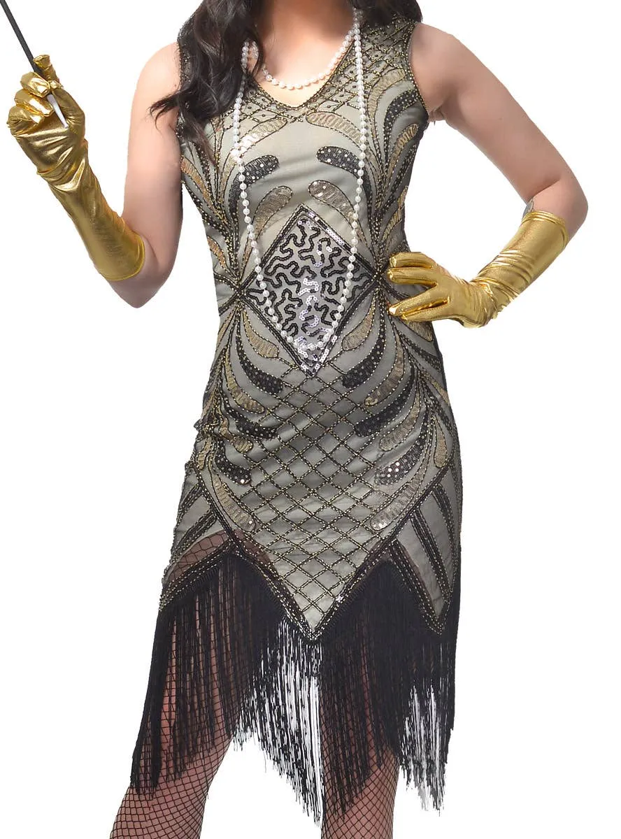 Roaring 20s Ivory and Gold Sequin Womens Gatsby Costume