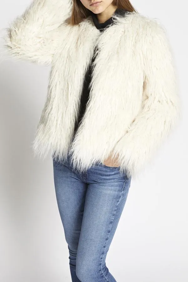 SANCTUARY - Studio Fifty  Fur Cropped Jacket Salt