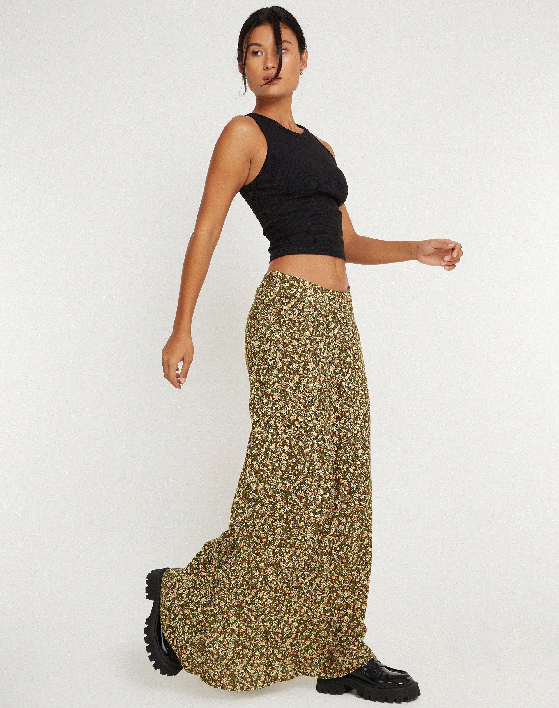 Sayan Maxi Skirt in Grungey Floral Khaki