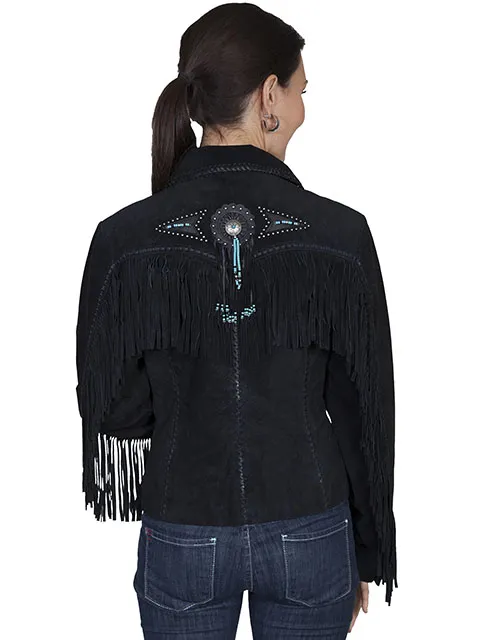 Scully Leathers Women's Black Fringe & Beaded Jacket.