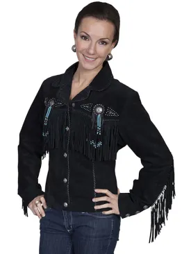 Scully Leathers Women's Black Fringe & Beaded Jacket.