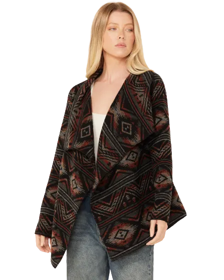 Sidran Women's Southwestern print Blanket Wrap Jacket