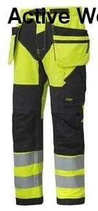 Snickers FlexiWork High Vis Work Trousers Holster Pockets Class 2 - 6932