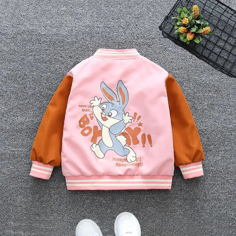 Spring and Autumn 2024 Girls and Children's Leisure Cartoon Pattern Long sleeved Hooded Zipper Coat Children's Clothing