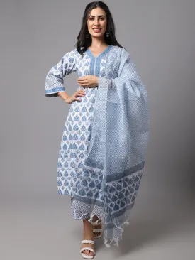 Straight Style Cotton Fabric Kurti and Bottom with Dupatta