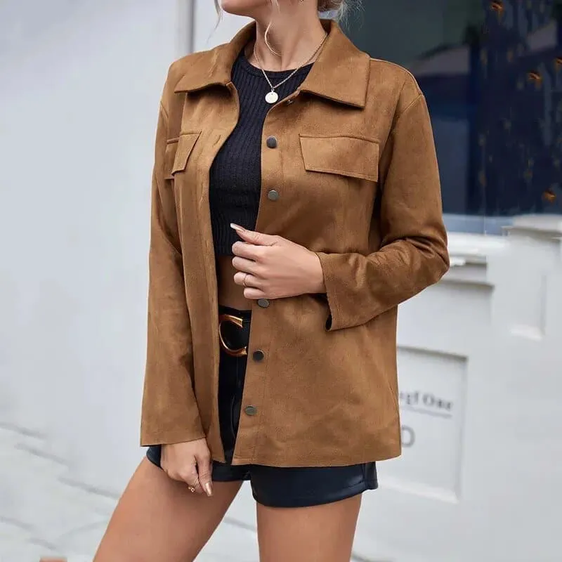 Suede Button Up Jacket - Streetwear Style, Polyester Material | EPIPHLULU