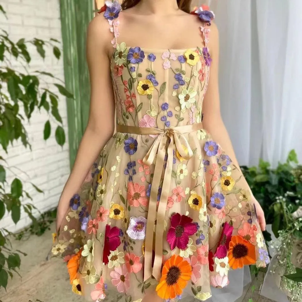 Three-dimensional Flower Embroidery Dress Summer Fashion Sweet Womens Clothing