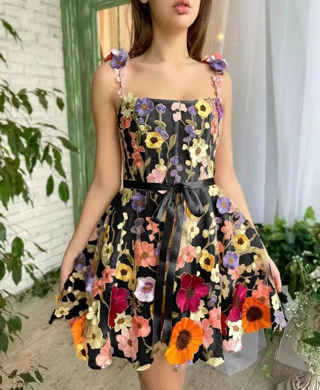 Three-dimensional Flower Embroidery Dress Summer Fashion Sweet Womens Clothing