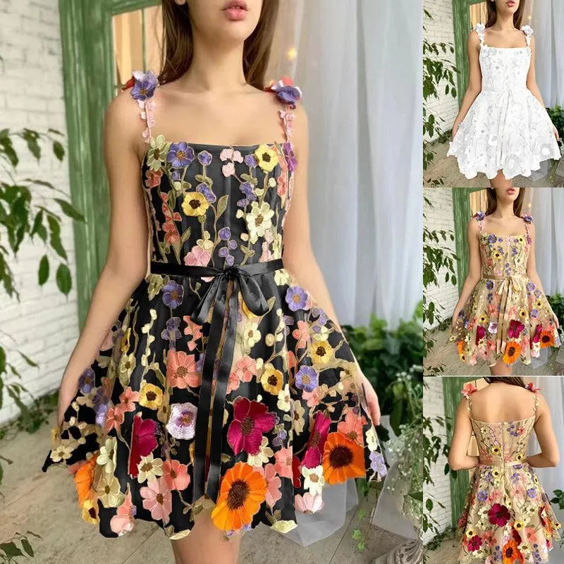 Three-dimensional Flower Embroidery Dress Summer Fashion Sweet Womens Clothing