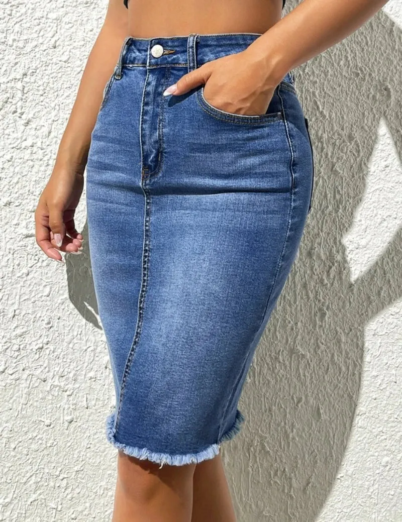 Trendy Slim Denim Blue Jean Skirt