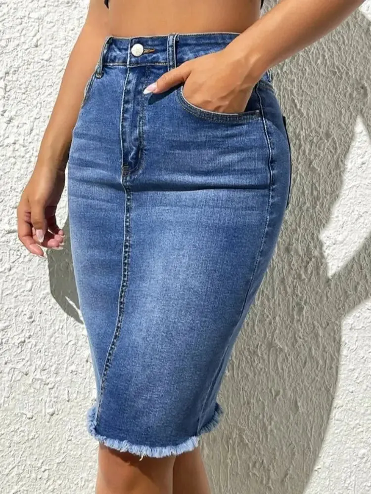 Trendy Slim Denim Blue Jean Skirt