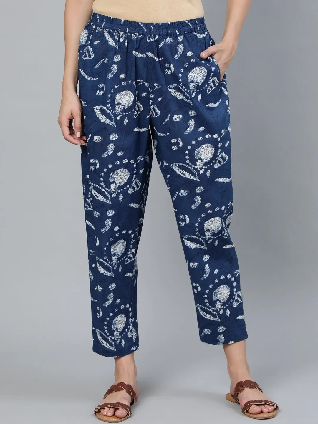 Women Blue Indigo Printed Trouser