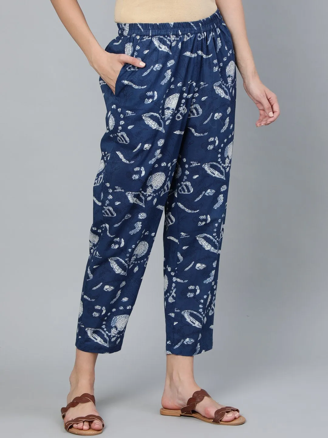 Women Blue Indigo Printed Trouser