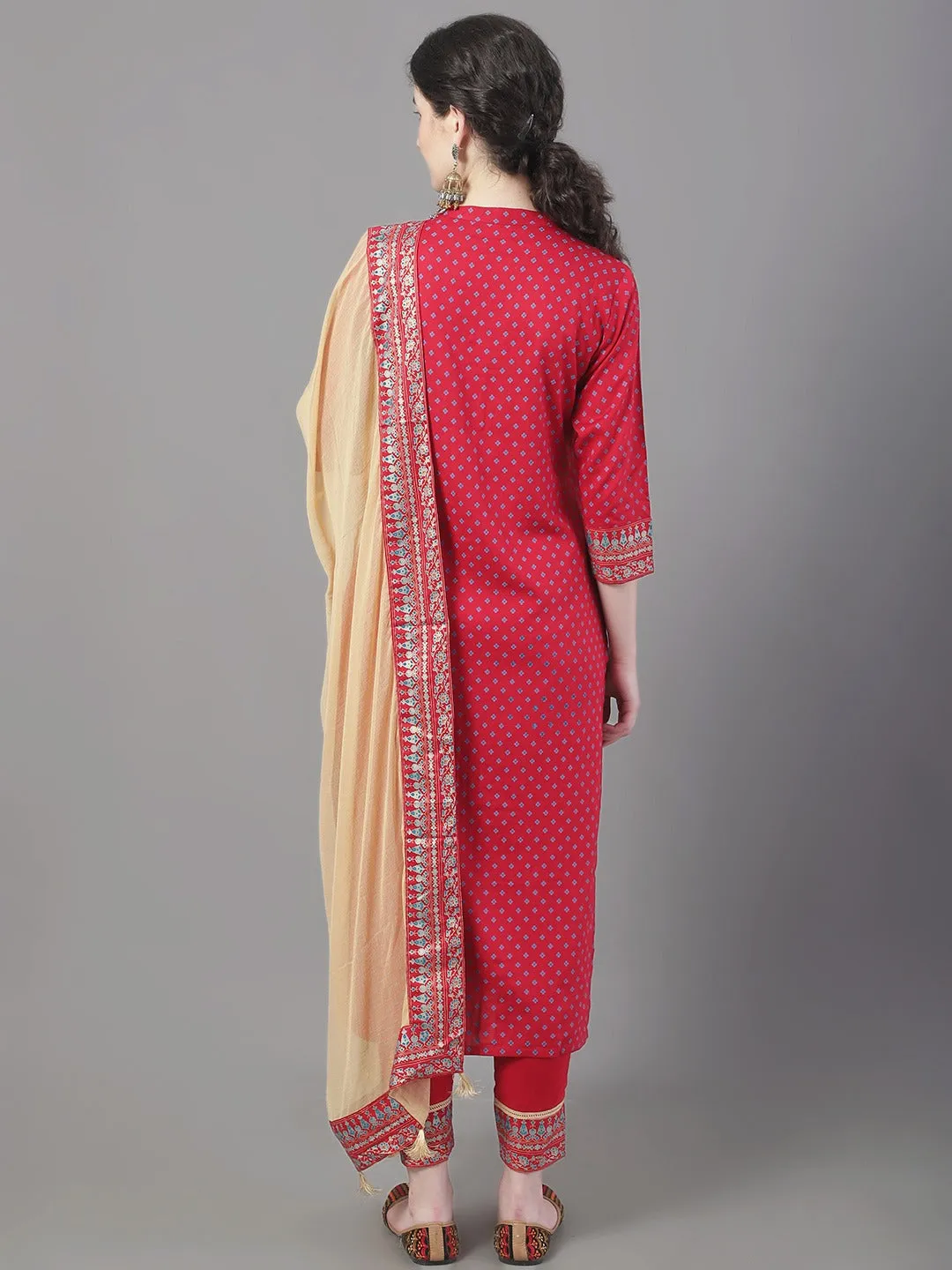 Women Ethnic Motifs Printed Straight Kurta With Trousers & Dupatta